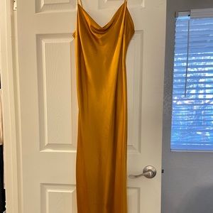 Gold satin midi dress
